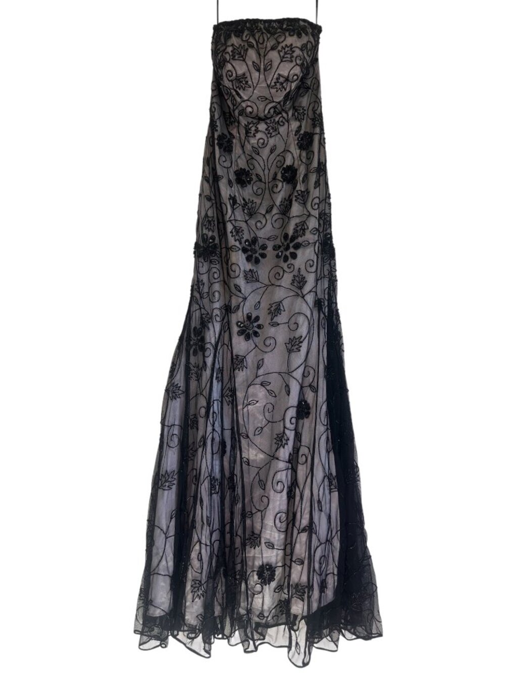 Cache Floral Beaded Evening Prom Gown Dress XS Black Mesh Embroidered Y2K Whimsi - Picture 4 of 16